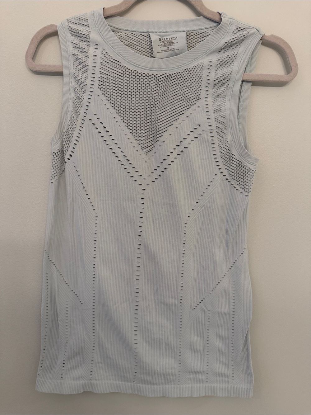 Athleta Light Blue Seamless Mesh Workout Tank